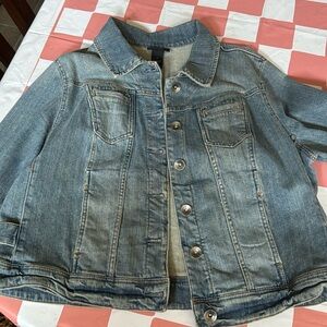 LANE BRYANT UEC Women’s Sz 18 Navy Blue Denim Jacket Button Closure Stretch